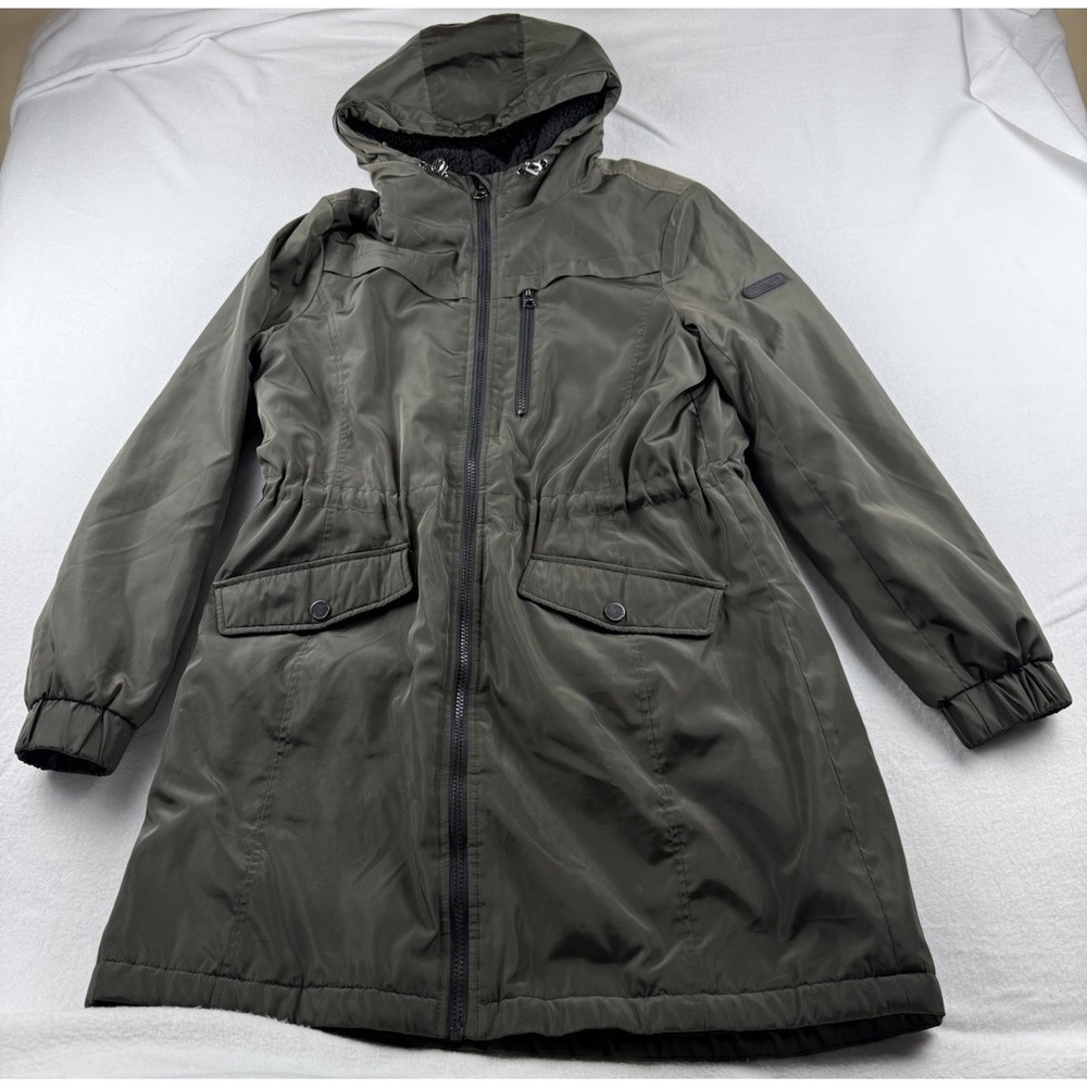 Lucky Brand Coat Womens M Green Winter Anorak Parka Long Fauxfur Lined Outerwear